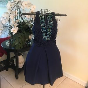 Navy blue fit and flare dress from Francesca’s